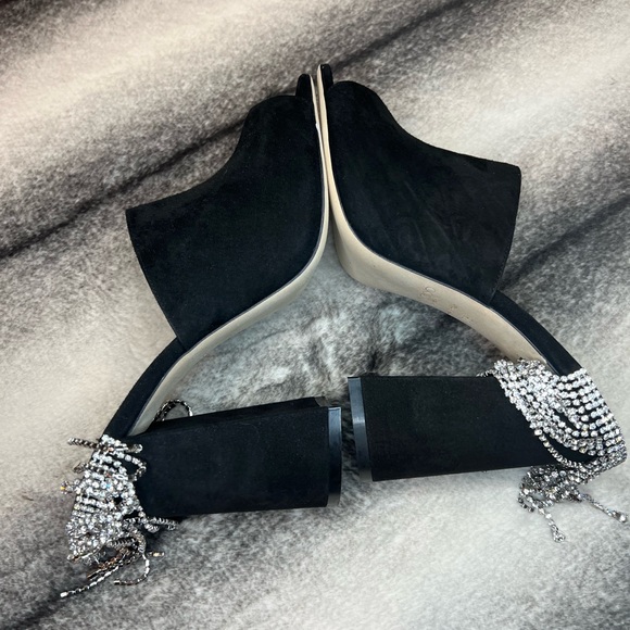 Jimmy Choo Baia 100 mm Black Suede Crystal Drape Mule Heels - Picture 8 of 12